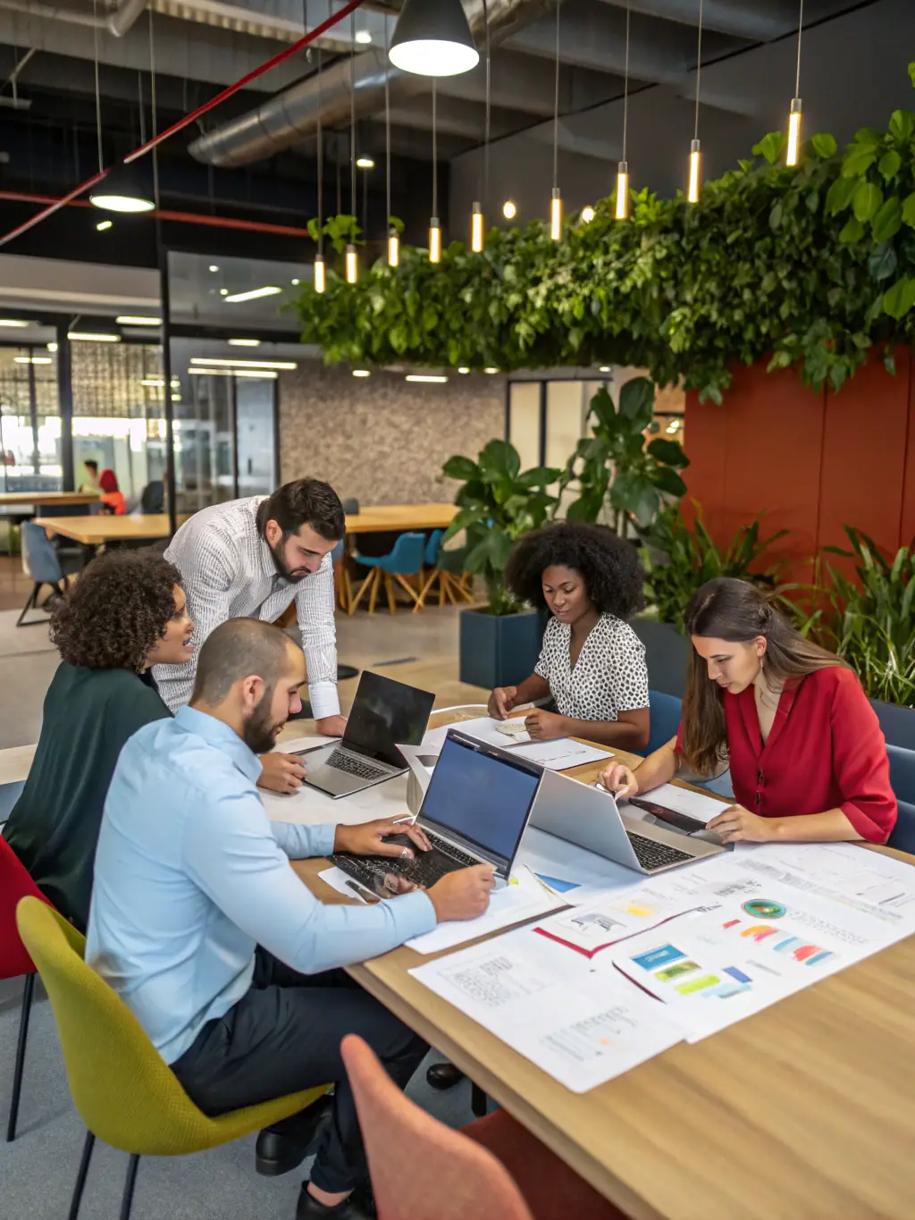 A diverse team working collaboratively in a modern European office, representing the global opportunities HR-Consult Solutions provides.
